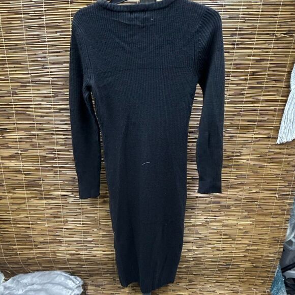 Calvin Klein Jeans Women's Ribbed Long Sleeve Crewneck Side Slit Dress - Black S - Picture 3 of 3